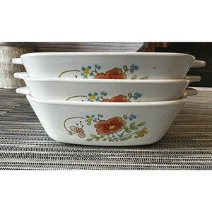3 VINTAGE CORNING WARE WILD FLOWER MINI CASSEROLE DISHES p-41-b 1977-1985